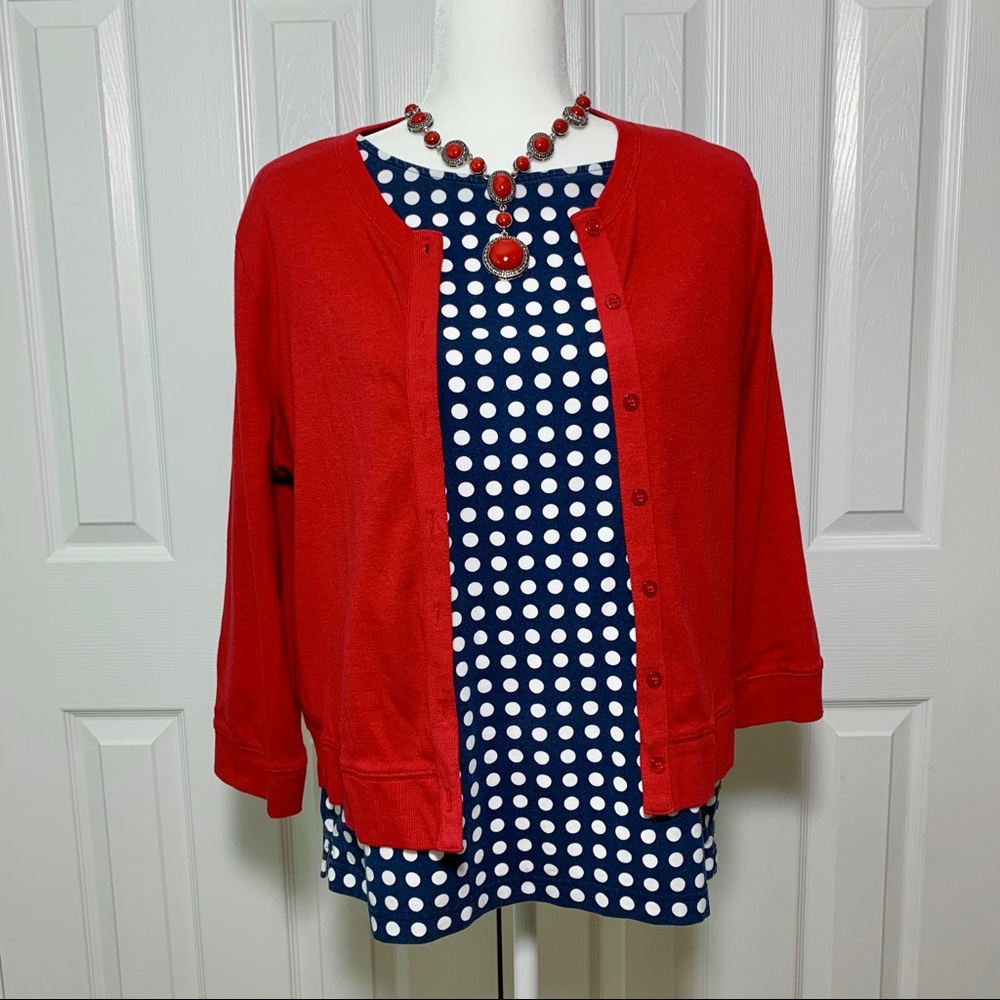 Vineyard Vines Navy & White Polka Dot Top, Size Lg, preppy. Resort,